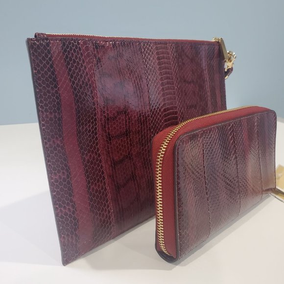 NWT ✅ Michael Kors Mulberry Snakeskin Set: Clutch Wristlet + Matching Wallet NWT - Picture 5 of 16